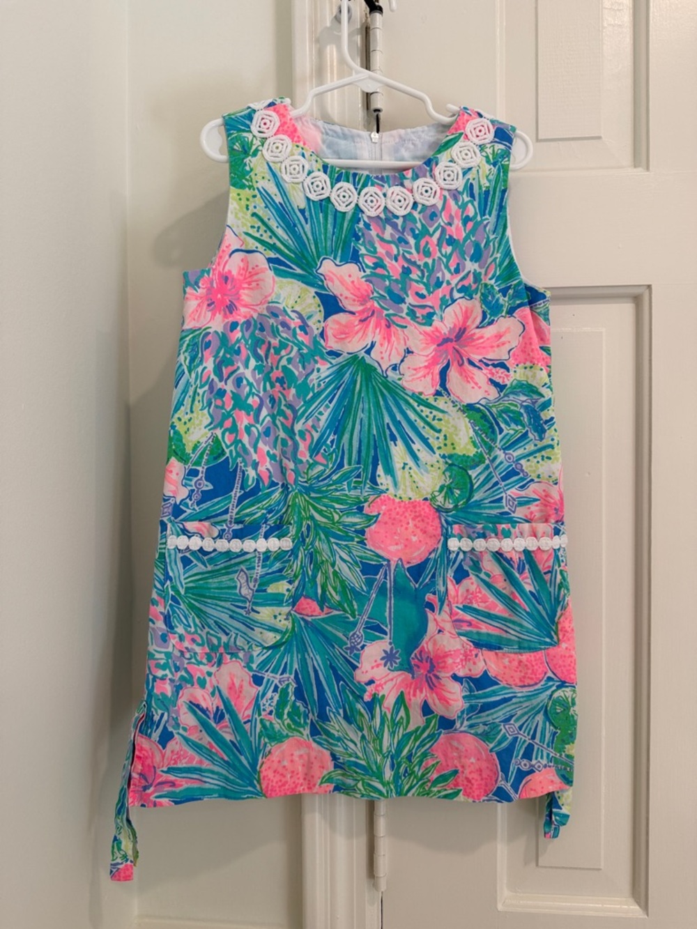 Lilly Pulitzer Girls Tropical Floral Shift Dress in Blue, Pink & Green